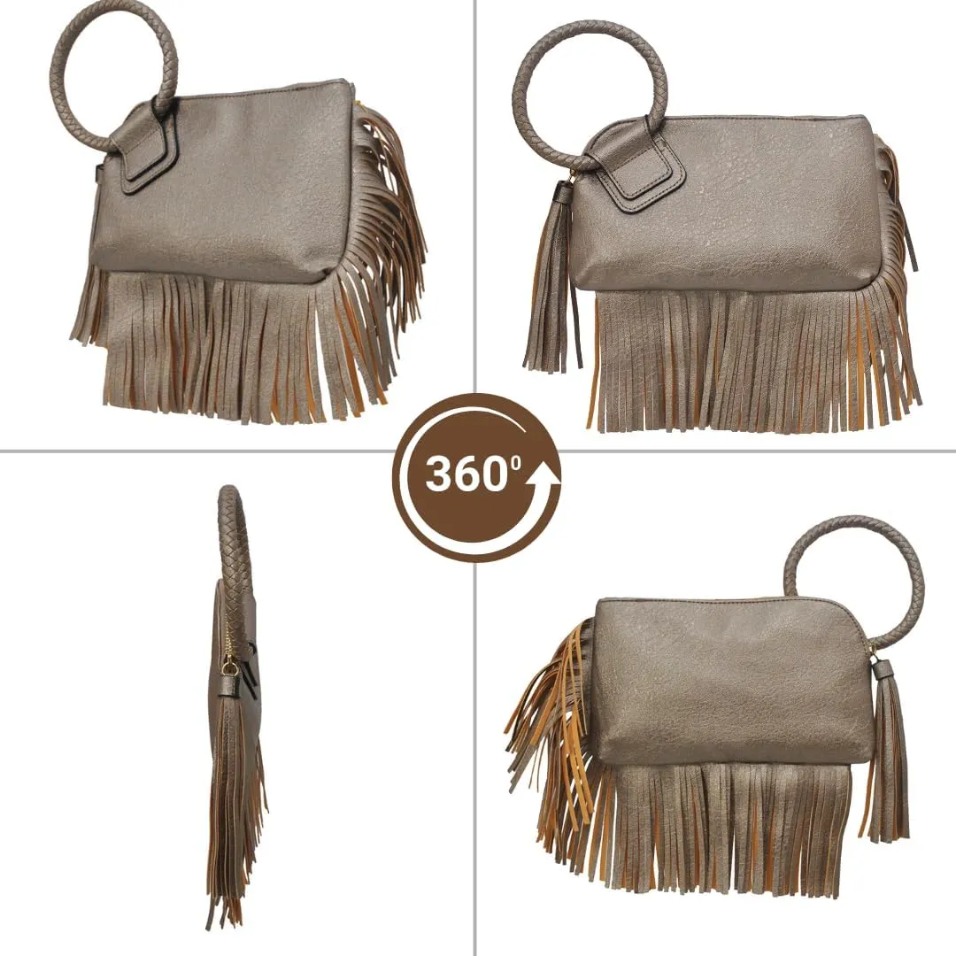 NGIL Women's Faux Leather Mini Wristlet Purse With Fringe Tassel, Wristlet Wallet Women's Handbag
