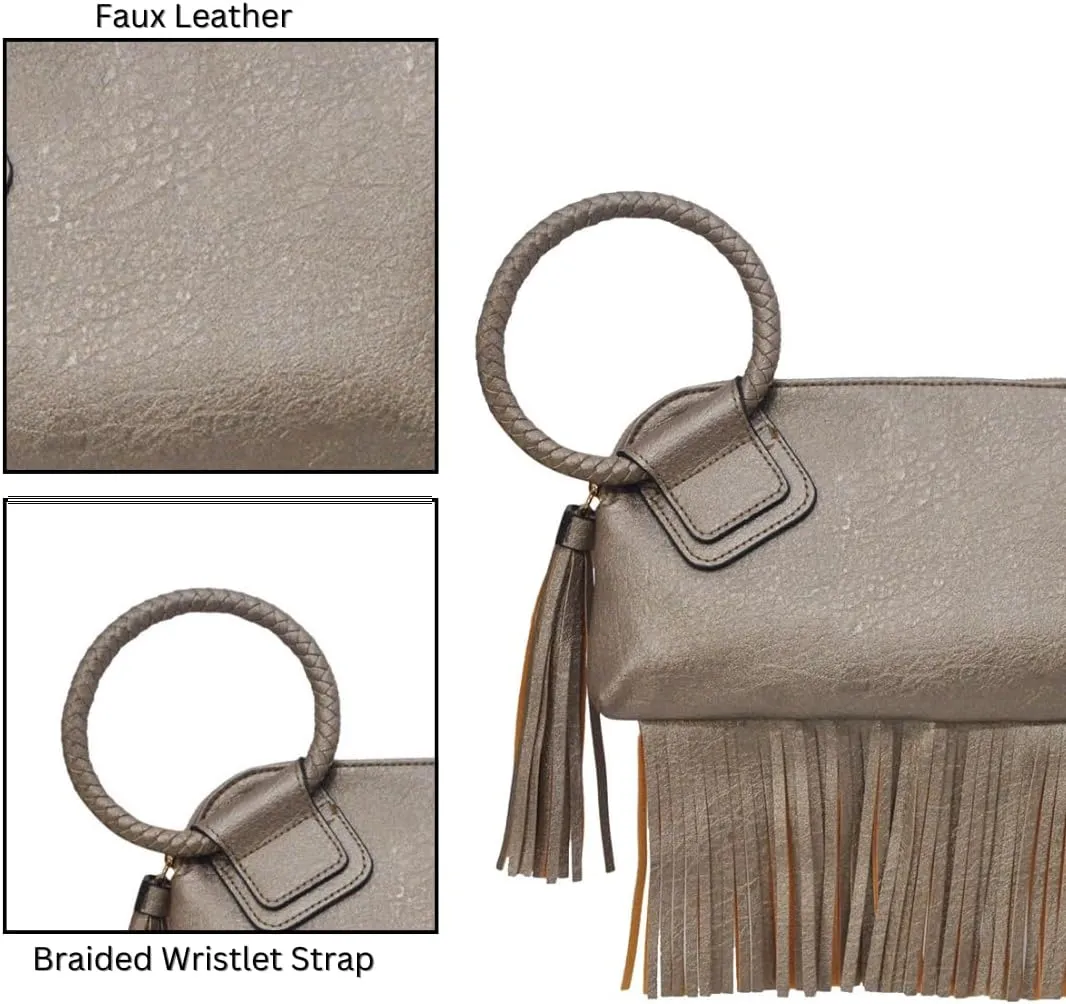 NGIL Women's Faux Leather Mini Wristlet Purse With Fringe Tassel, Wristlet Wallet Women's Handbag