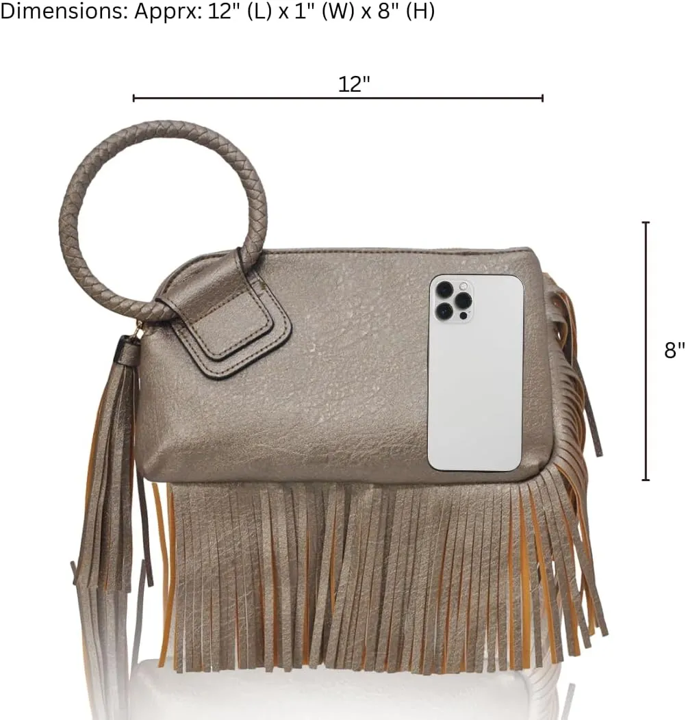 NGIL Women's Faux Leather Mini Wristlet Purse With Fringe Tassel, Wristlet Wallet Women's Handbag