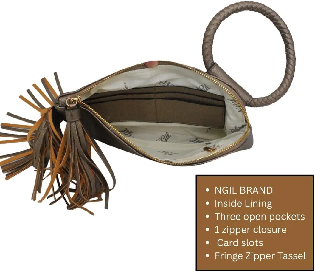 NGIL Women's Faux Leather Mini Wristlet Purse With Fringe Tassel, Wristlet Wallet Women's Handbag