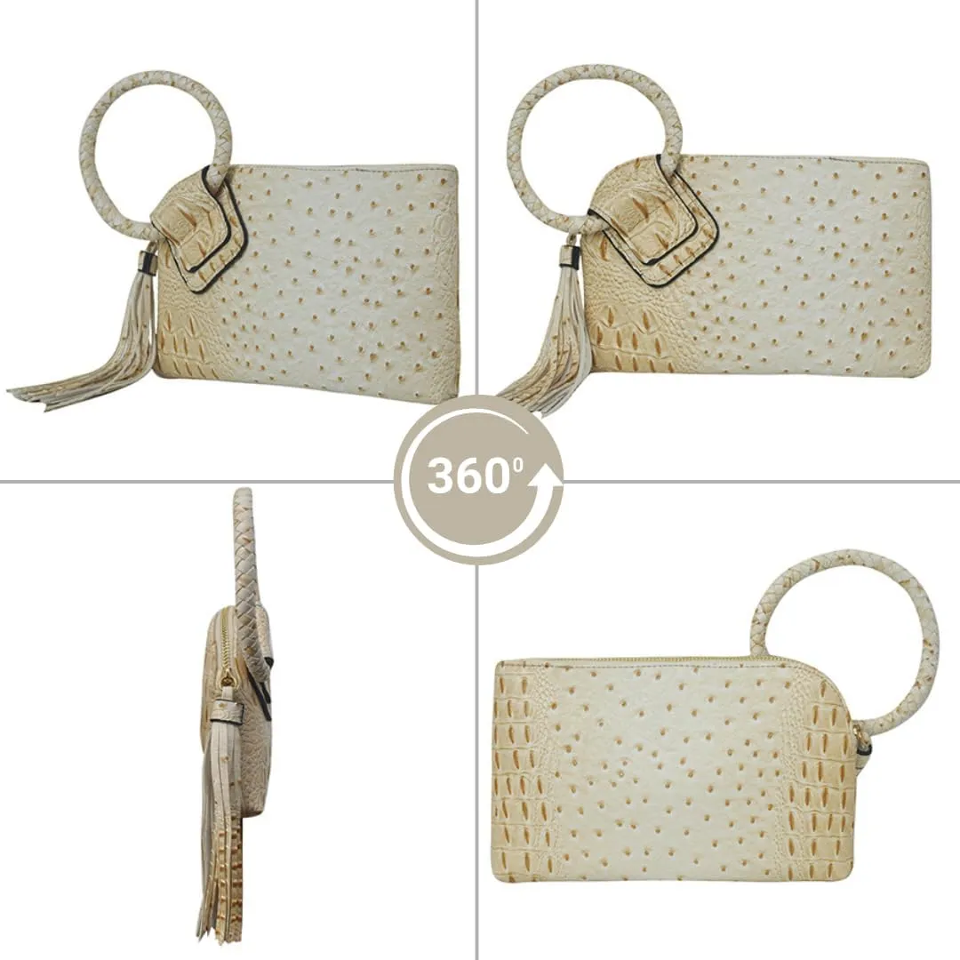 NGIL Women's Faux Leather Mini Wristlet Purse With Fringe Tassel, Wristlet Wallet Women's Handbag