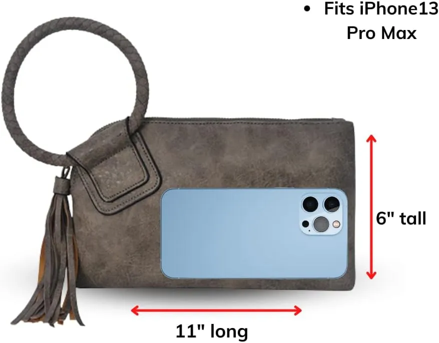 NGIL Women's Faux Leather Mini Wristlet Purse With Fringe Tassel, Wristlet Wallet Women's Handbag