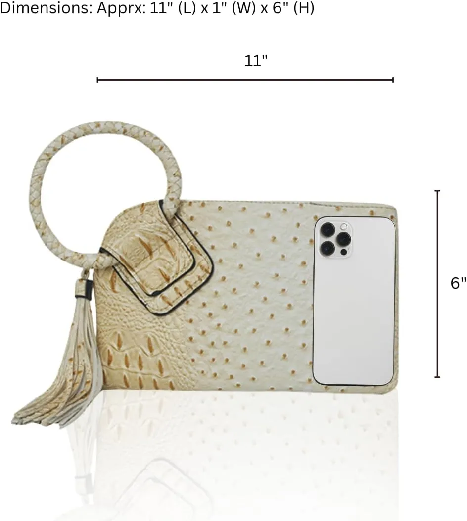 NGIL Women's Faux Leather Mini Wristlet Purse With Fringe Tassel, Wristlet Wallet Women's Handbag