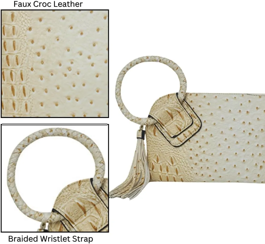 NGIL Women's Faux Leather Mini Wristlet Purse With Fringe Tassel, Wristlet Wallet Women's Handbag
