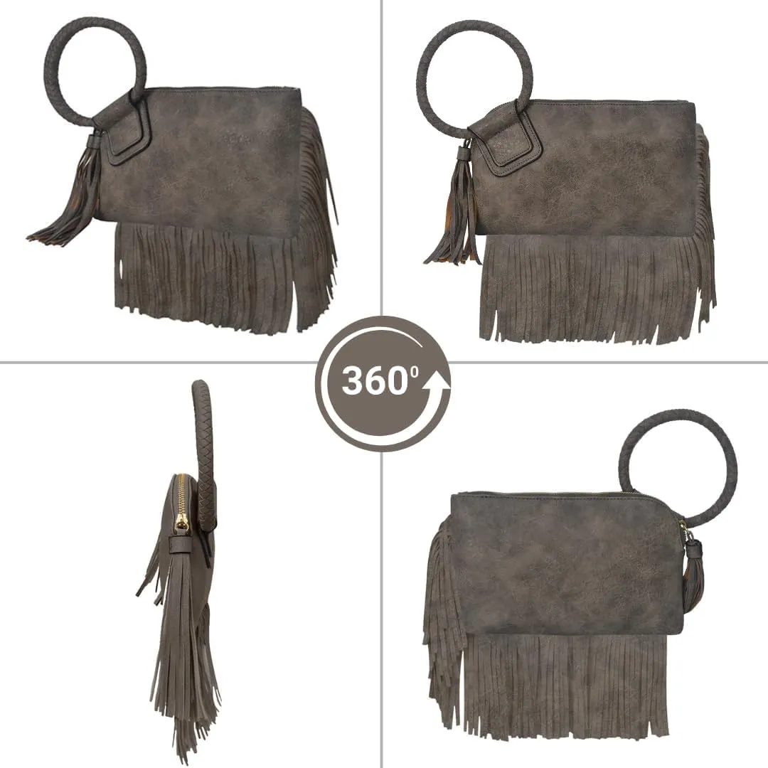 NGIL Women's Faux Leather Mini Wristlet Purse With Fringe Tassel, Wristlet Wallet Women's Handbag
