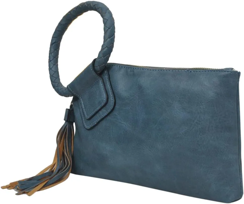 NGIL Women's Faux Leather Mini Wristlet Purse With Fringe Tassel, Wristlet Wallet Women's Handbag