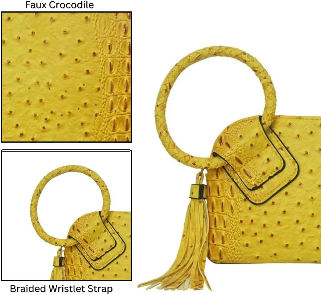 NGIL Women's Faux Leather Mini Wristlet Purse With Fringe Tassel, Wristlet Wallet Women's Handbag