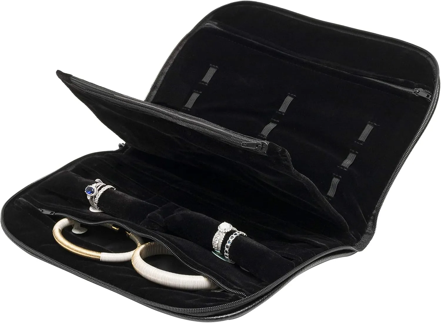Noble Travel Jewelry Pouch - Compact Jewelry Travel Organizer with Zipper Closure and Pocket - Travel Jewelry Organizer (Large) Black