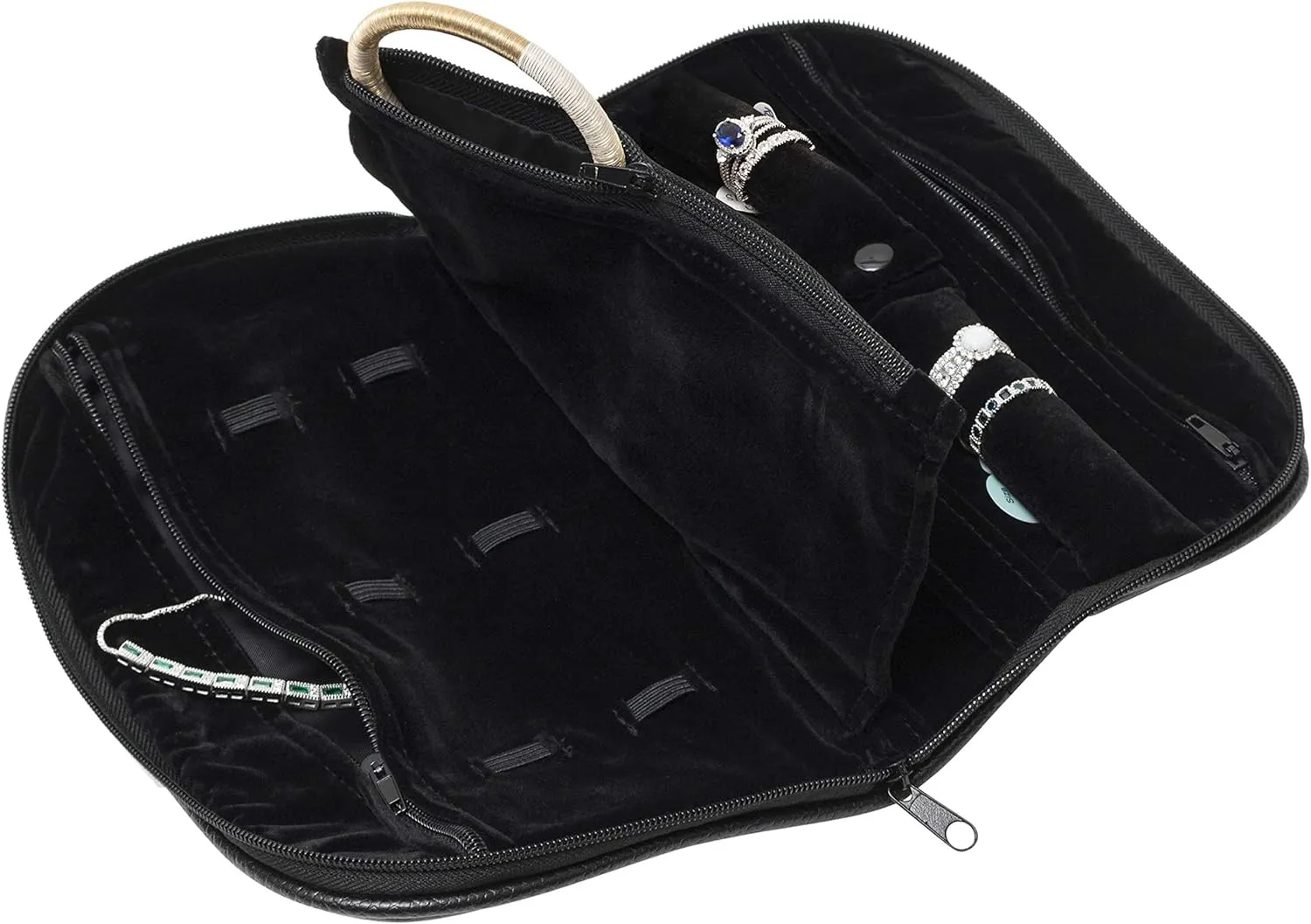 Noble Travel Jewelry Pouch - Compact Jewelry Travel Organizer with Zipper Closure and Pocket - Travel Jewelry Organizer (Large) Black