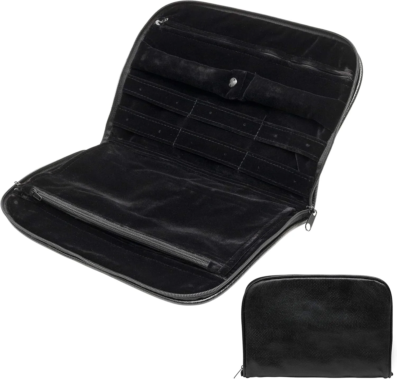 Noble Travel Jewelry Pouch - Compact Jewelry Travel Organizer with Zipper Closure and Pocket - Travel Jewelry Organizer (Large) Black