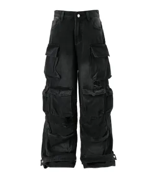 NOIR DISTRESSED CARGO DENIM