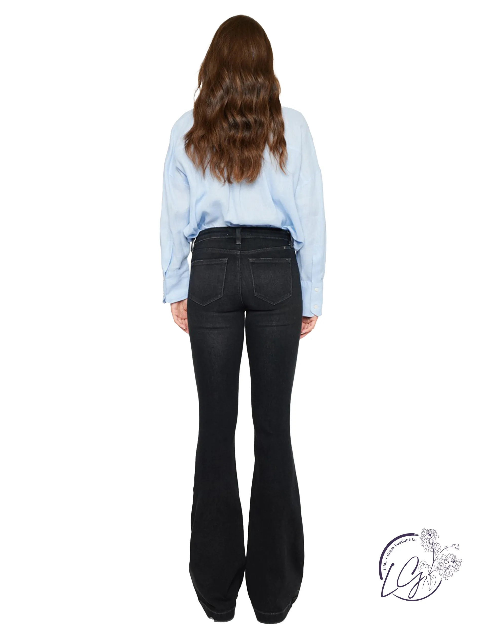 Nola Mid-Rise Button Fly Distressed Flare Jean by KanCan