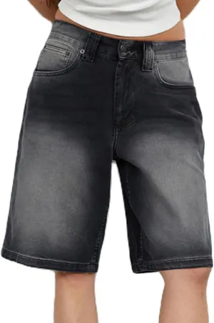 NUFIWI Women Baggy Denim Bermuda Shorts Y2k Vintage Straight Leg Denim Shorts Casual Knee Length Jean Jorts with Pockets