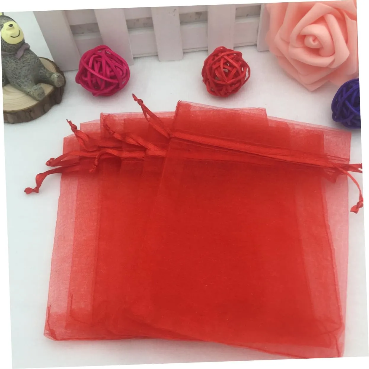 NULYLU 100pcs Drawstring Gauze Bag Candy Pouch for Party Bag Portable Jewelry Storage Pouch Compact Durable