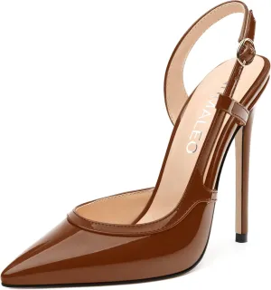 NUMALEO Women's Pointed Toe High Stiletto Heels Slingback High Heel Pumps Backless Patent Leather Fashion Sexy Dress Shoes for Women