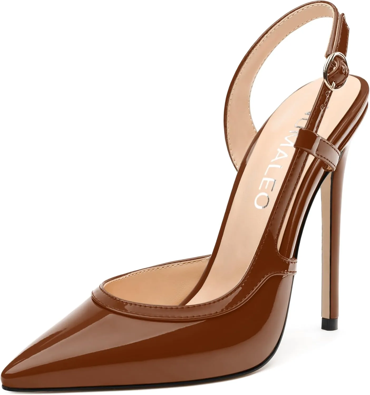 NUMALEO Women's Pointed Toe High Stiletto Heels Slingback High Heel Pumps Backless Patent Leather Fashion Sexy Dress Shoes for Women