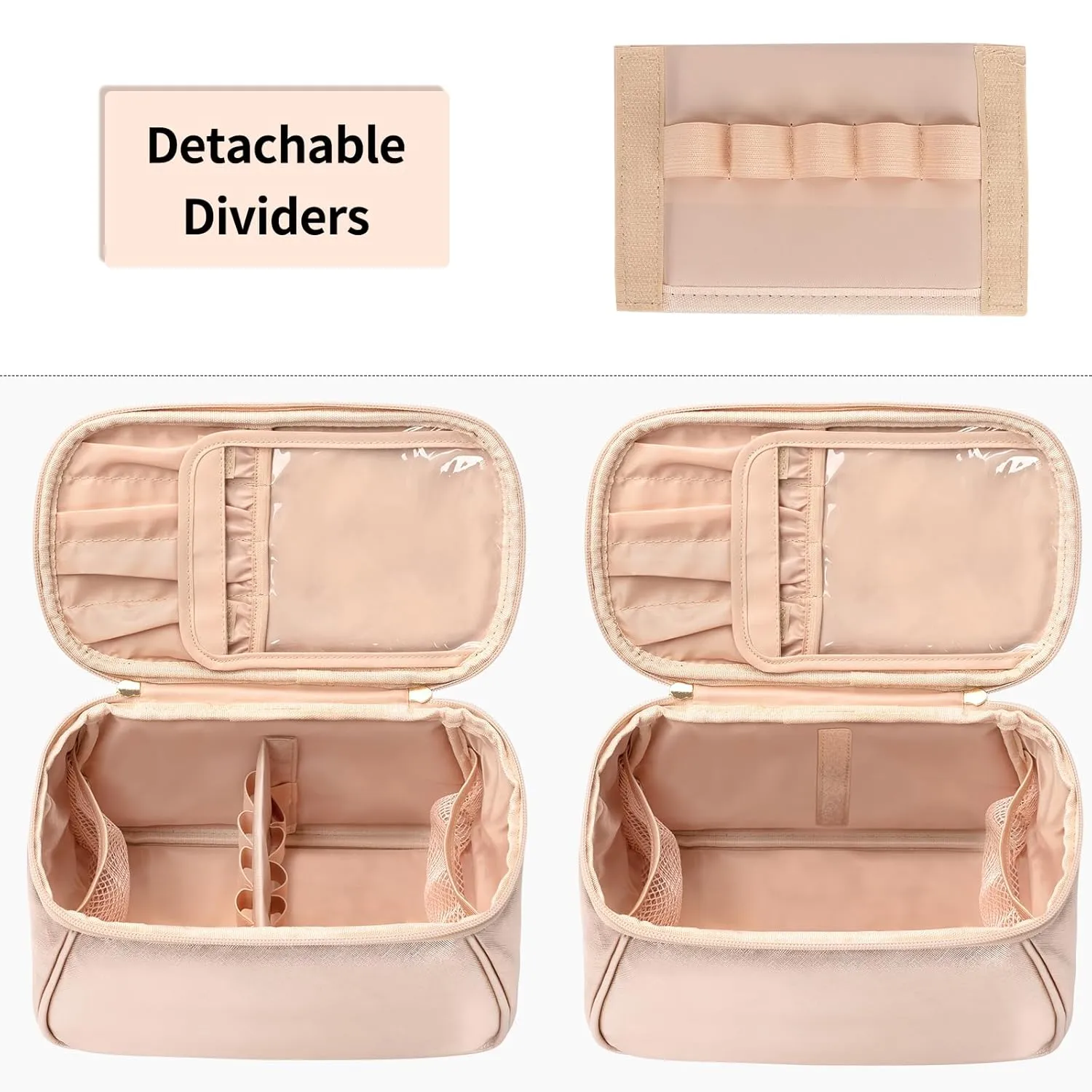 OCHEAL Large Makeup Bag, Makeup Bag Organizer Cosmetic Bags for Women Travel Travel Toiletry Bag Make Up Bag with Divider and Handle for Cosmetics Toiletries Brushes Tools Storage -Rose Gold
