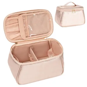 OCHEAL Large Makeup Bag, Makeup Bag Organizer Cosmetic Bags for Women Travel Travel Toiletry Bag Make Up Bag with Divider and Handle for Cosmetics Toiletries Brushes Tools Storage -Rose Gold