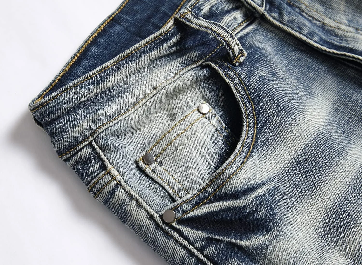 OIIIO Men's Patch Ripped Stretch Regular Fit Jean