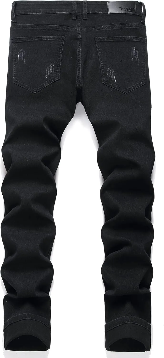 OIIIO Men's Patch Ripped Stretch Regular Fit Jean