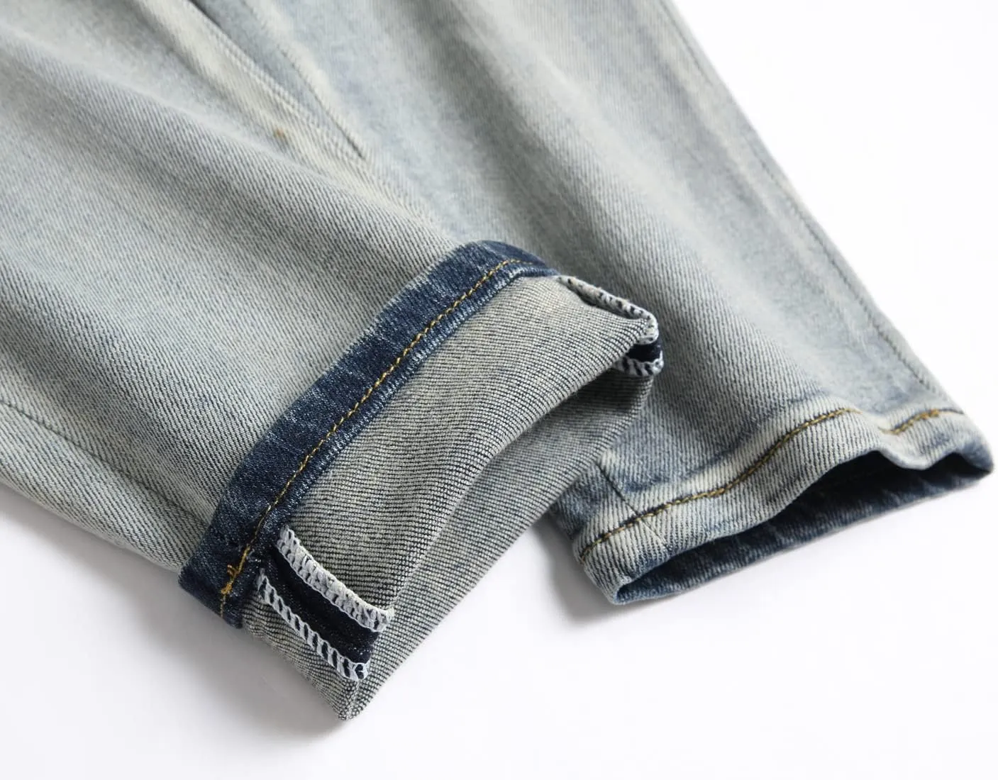 OIIIO Men's Patch Ripped Stretch Regular Fit Jean