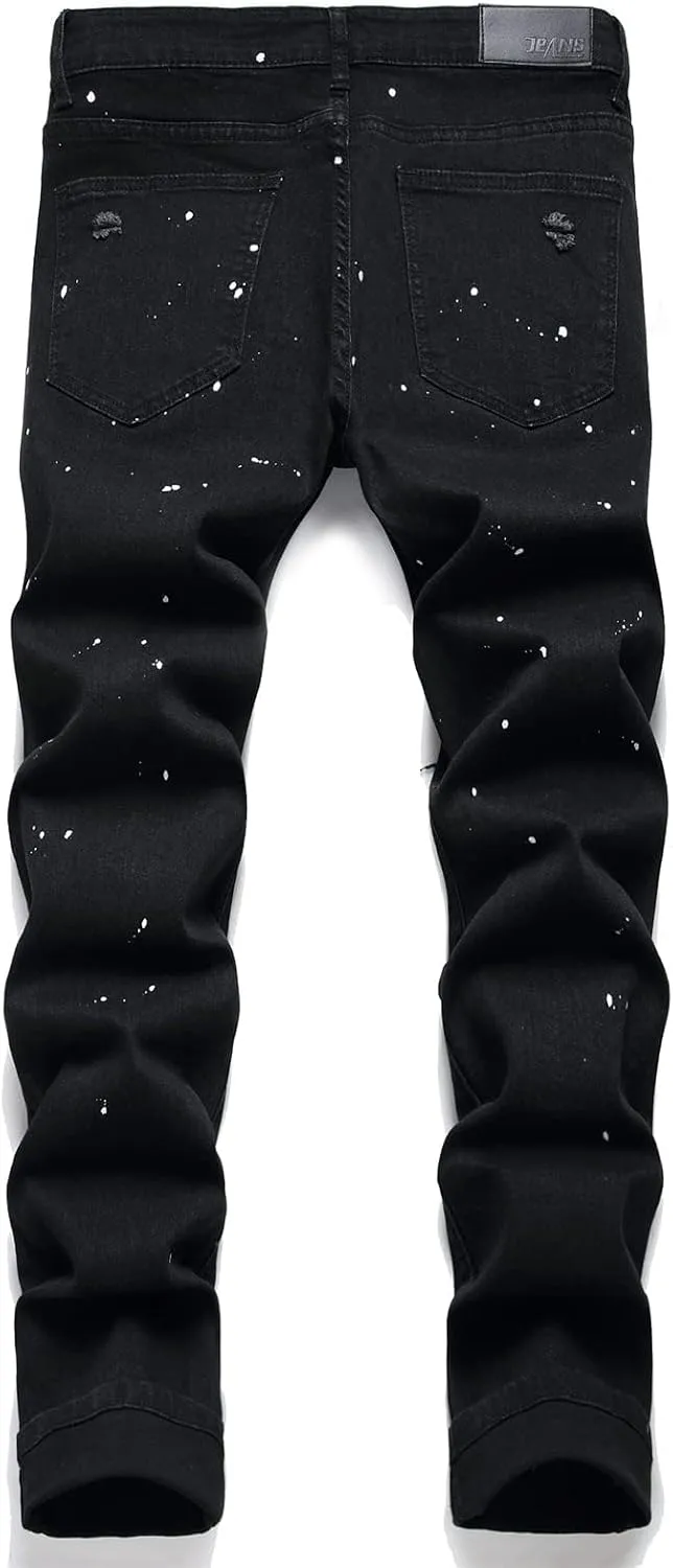 OIIIO Men's Patch Ripped Stretch Regular Fit Jean