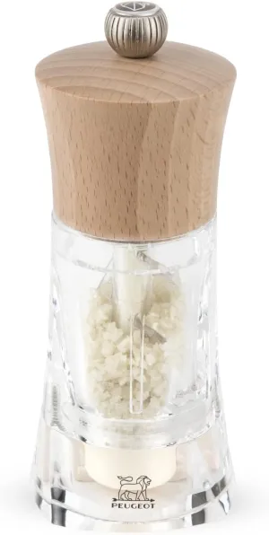 Oleron Manual Wet Salt Mill - Patented Transparent Grinder for Sea Salt - Acrylic and Beechwood, Chocolate, 5.5 Inches
