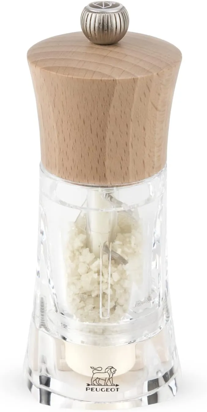 Oleron Manual Wet Salt Mill - Patented Transparent Grinder for Sea Salt - Acrylic and Beechwood, Chocolate, 5.5 Inches