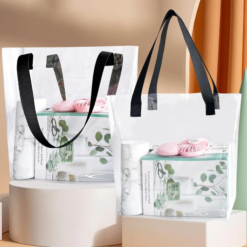 ONEART 2 Pieces Hot pink Clear Tote Bags, Waterproof Seethrough Bag Vinyl Handle Bag, Transparent Tote Bag for Women