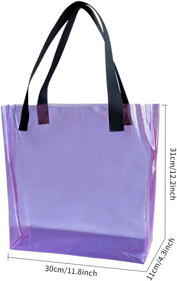 ONEART 2 Pieces Hot pink Clear Tote Bags, Waterproof Seethrough Bag Vinyl Handle Bag, Transparent Tote Bag for Women