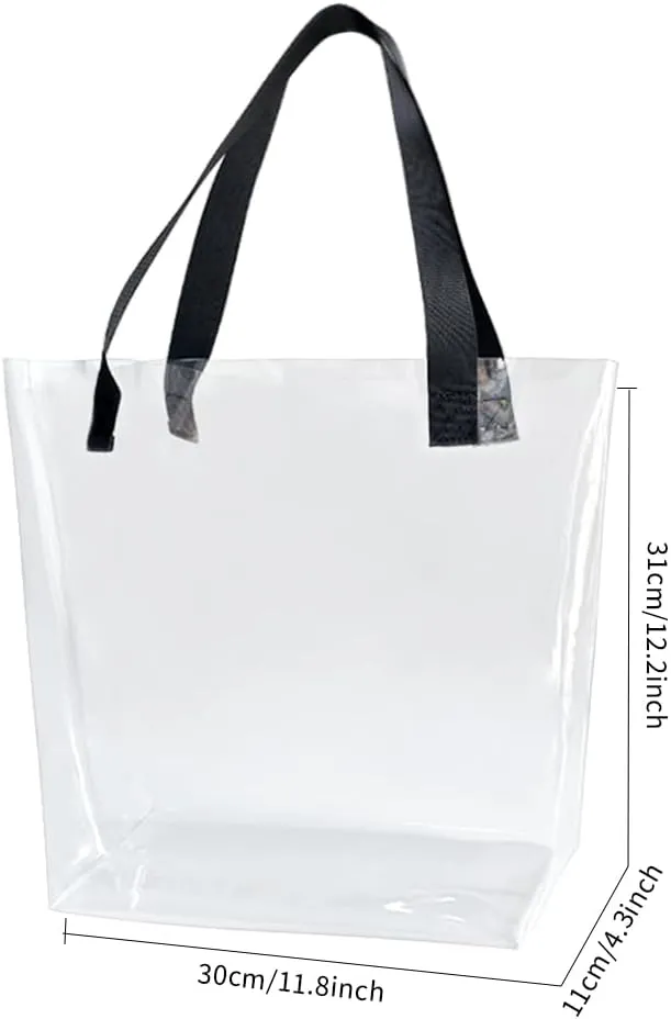 ONEART 2 Pieces Hot pink Clear Tote Bags, Waterproof Seethrough Bag Vinyl Handle Bag, Transparent Tote Bag for Women