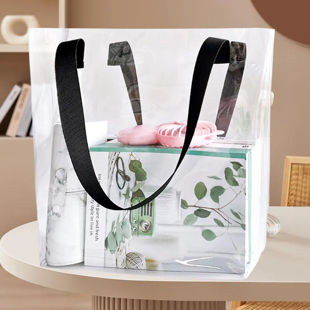 ONEART 2 Pieces Hot pink Clear Tote Bags, Waterproof Seethrough Bag Vinyl Handle Bag, Transparent Tote Bag for Women