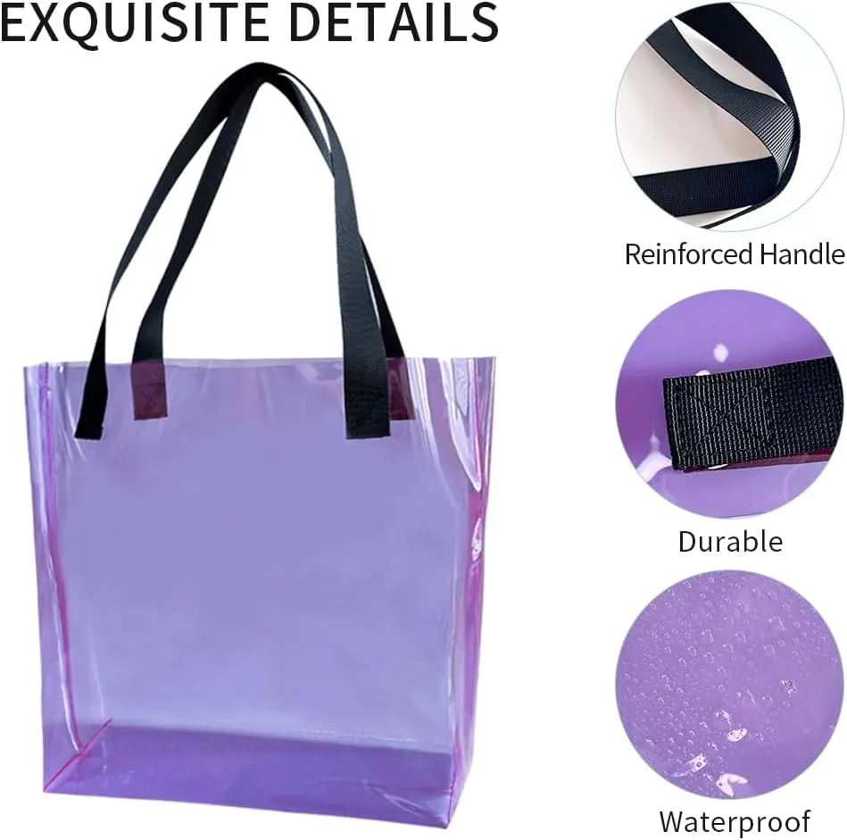 ONEART 2 Pieces Hot pink Clear Tote Bags, Waterproof Seethrough Bag Vinyl Handle Bag, Transparent Tote Bag for Women