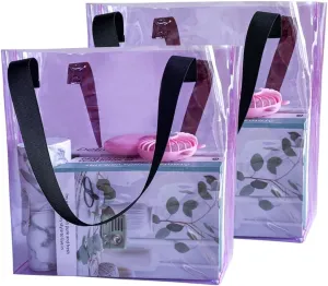 ONEART 2 Pieces Hot pink Clear Tote Bags, Waterproof Seethrough Bag Vinyl Handle Bag, Transparent Tote Bag for Women