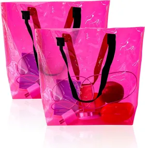 ONEART 2 Pieces Hot pink Clear Tote Bags, Waterproof Seethrough Bag Vinyl Handle Bag, Transparent Tote Bag for Women