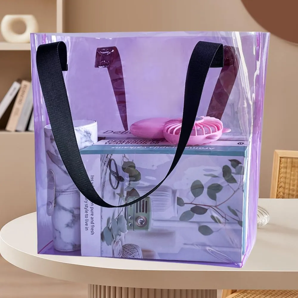 ONEART 2 Pieces Hot pink Clear Tote Bags, Waterproof Seethrough Bag Vinyl Handle Bag, Transparent Tote Bag for Women