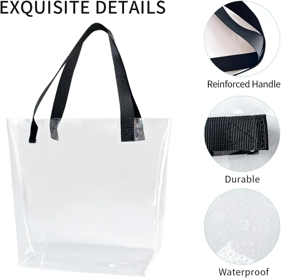 ONEART 2 Pieces Hot pink Clear Tote Bags, Waterproof Seethrough Bag Vinyl Handle Bag, Transparent Tote Bag for Women