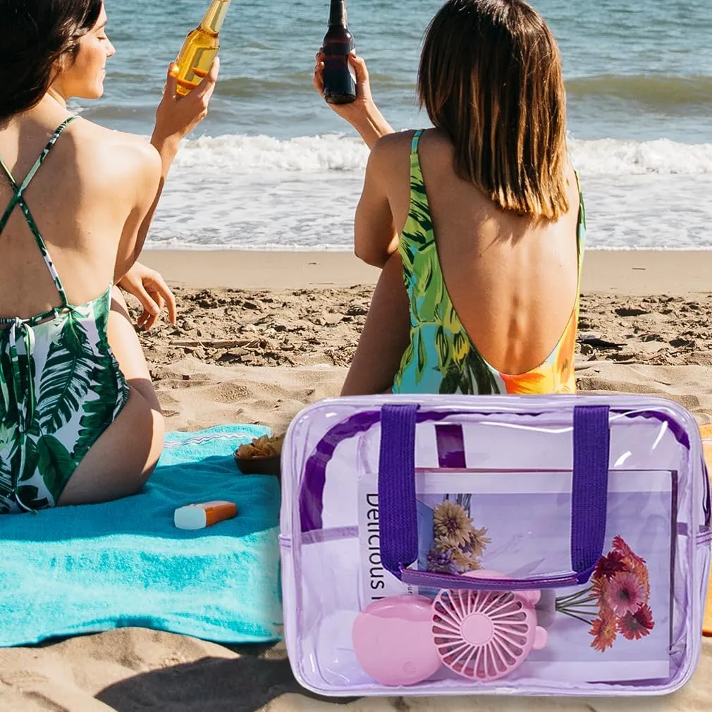 ONEART Travel Clear Waterproof PVC Bag, Toiletry Carry Pouch Makeup Artist Bag, Makeup Bags with Zipper Handle Straps, Tote Bag Violet