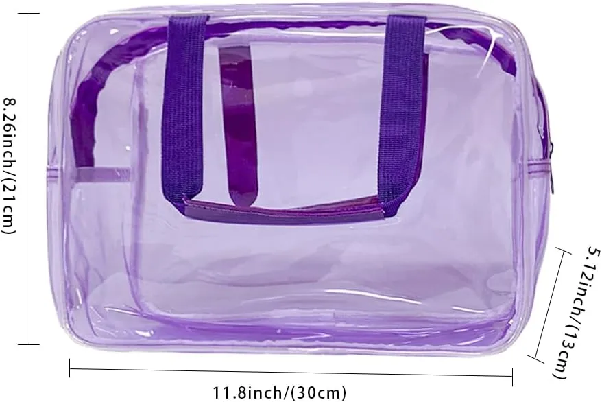 ONEART Travel Clear Waterproof PVC Bag, Toiletry Carry Pouch Makeup Artist Bag, Makeup Bags with Zipper Handle Straps, Tote Bag Violet