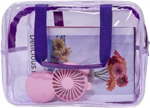 ONEART Travel Clear Waterproof PVC Bag, Toiletry Carry Pouch Makeup Artist Bag, Makeup Bags with Zipper Handle Straps, Tote Bag Violet