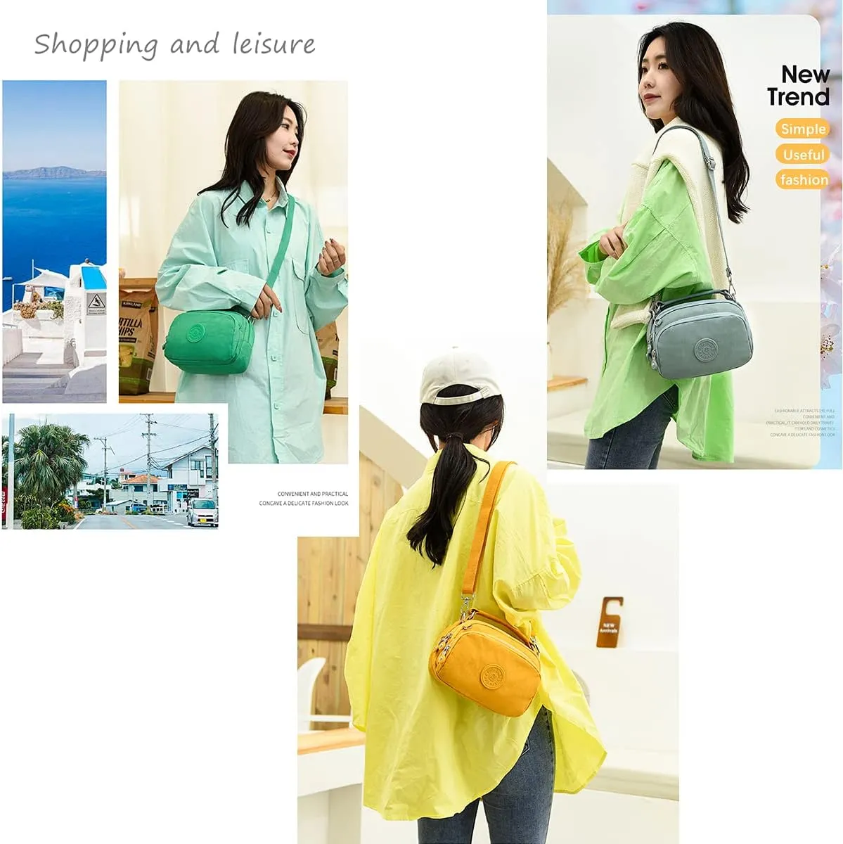 OPXTO-BoBo Lightweight Small Solid Color Crossbody shoulder bag, Nylon Multi-Pocket Cell Phone Purses Wallet for Women