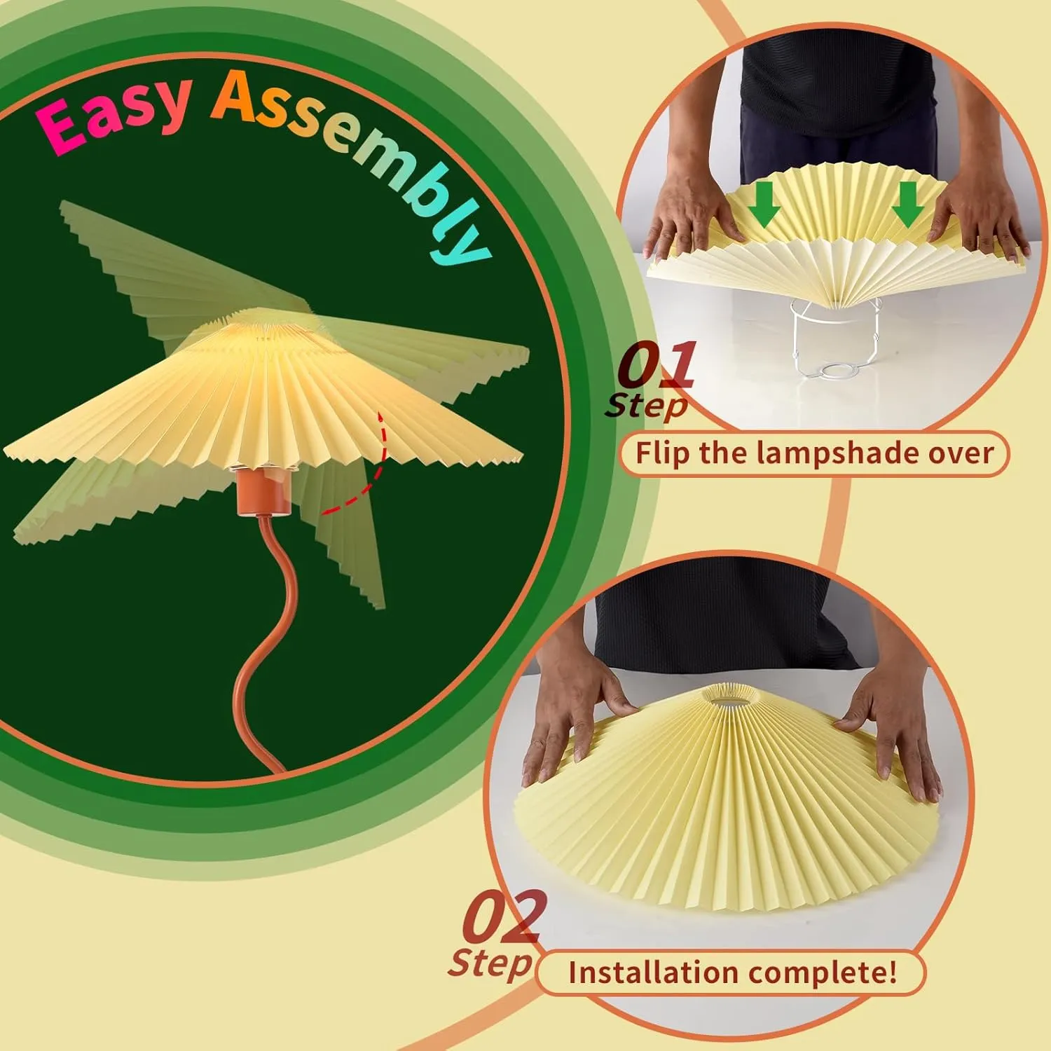 Orange Pleated Table Lamp, Mid Century Modern Bedside Lamp for Bedroom and Living Room