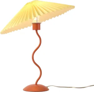 Orange Pleated Table Lamp, Mid Century Modern Bedside Lamp for Bedroom and Living Room