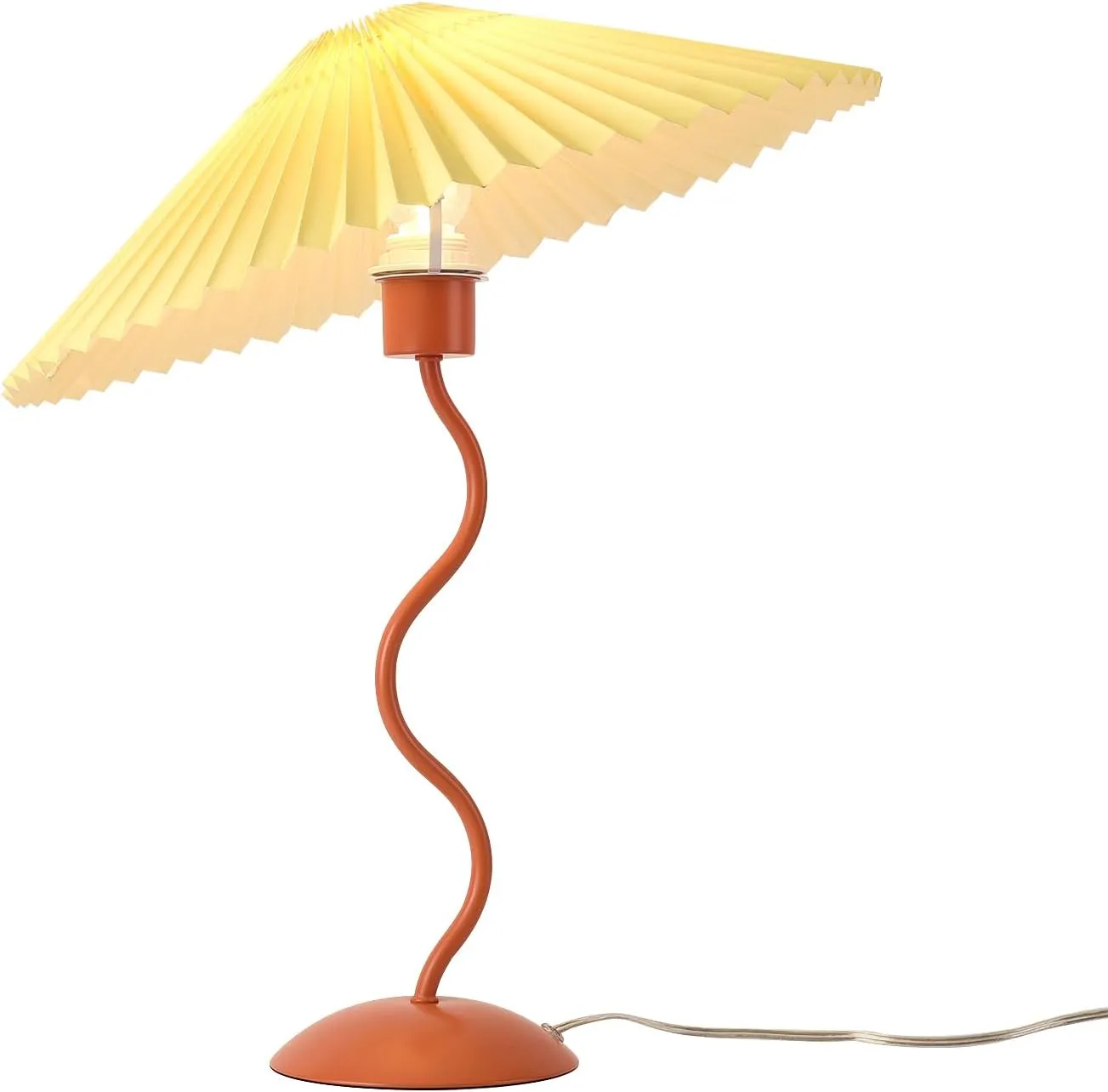 Orange Pleated Table Lamp, Mid Century Modern Bedside Lamp for Bedroom and Living Room