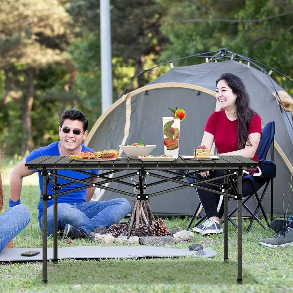 Outdoor Folding Portable Picnic Camping Table, Aluminum Roll-up Table with Easy Carrying Bag, with Mesh Storage Bag for Indoor,Outdoor,Camping, Beach,Backyard, BBQ, Party, Patio, Picnic(medium)