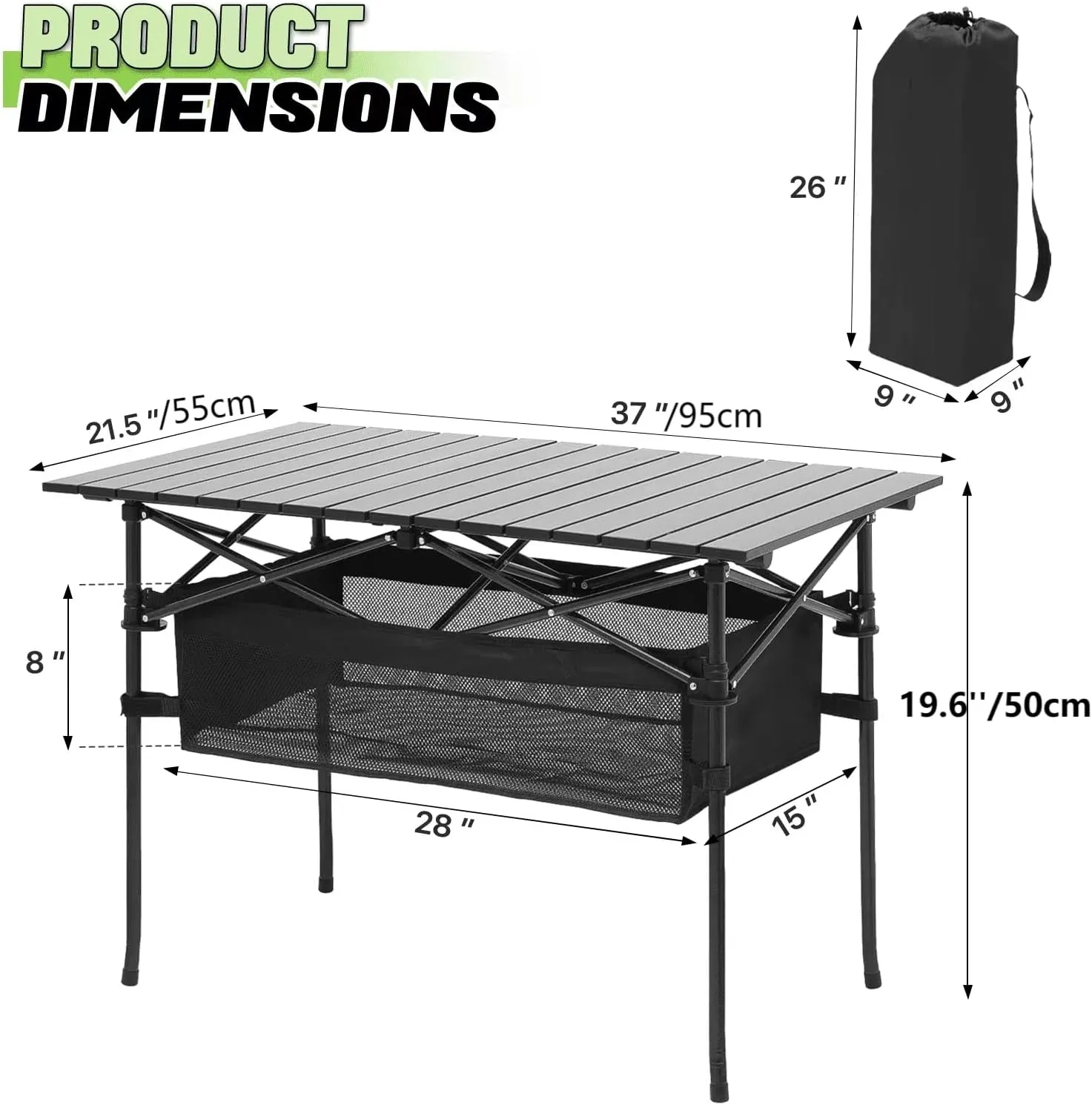 Outdoor Folding Portable Picnic Camping Table, Aluminum Roll-up Table with Easy Carrying Bag, with Mesh Storage Bag for Indoor,Outdoor,Camping, Beach,Backyard, BBQ, Party, Patio, Picnic(medium)