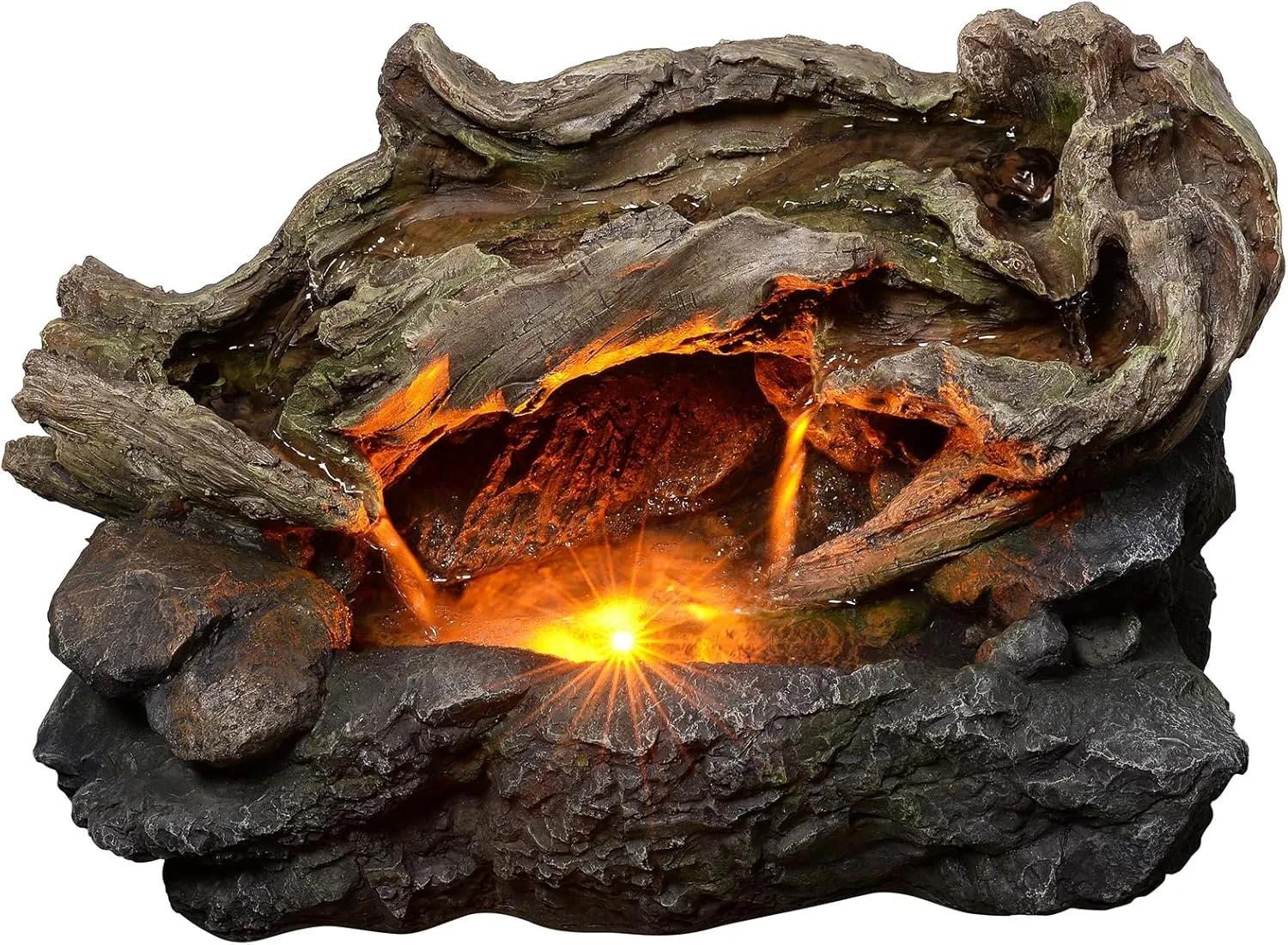 Outdoor Waterfall Fountain, Natural Rocks with LED, Smooth Relaxed Sound 13 Inch for Home Decoration Gardens, Landscaping, Patios, Balconies, and Lawns (24391)