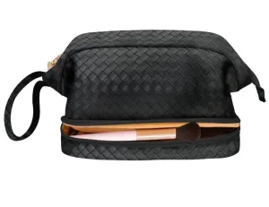 p1414 Black Woven NGIL Faux Leather Cosmetic Bag