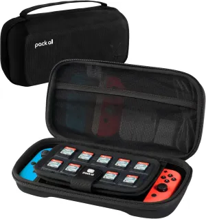 pack all Hard Shell Carrying Case for Nintendo Switch & OLED Model, Large Capacity Switch Travel Case for Console & Accessories, 19 Game Card Slots (Black)