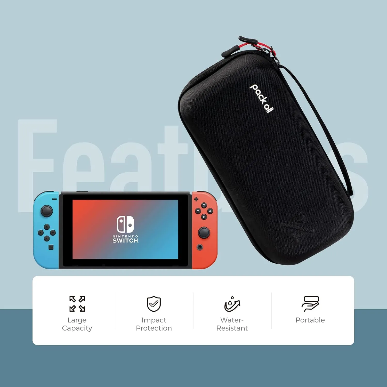 pack all Hard Shell Carrying Case for Nintendo Switch & OLED Model, Large Capacity Switch Travel Case for Console & Accessories, 19 Game Card Slots (Black)